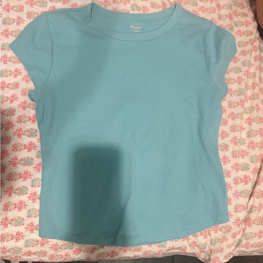 No Boundaries Light Aqua Short Sleeve Ribbed Tee